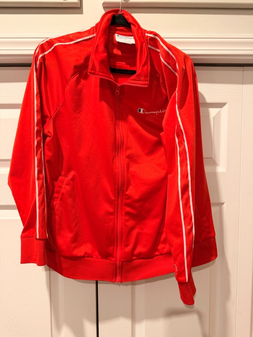 Champion Red Women's Varsity Zip Jacket with White Piping